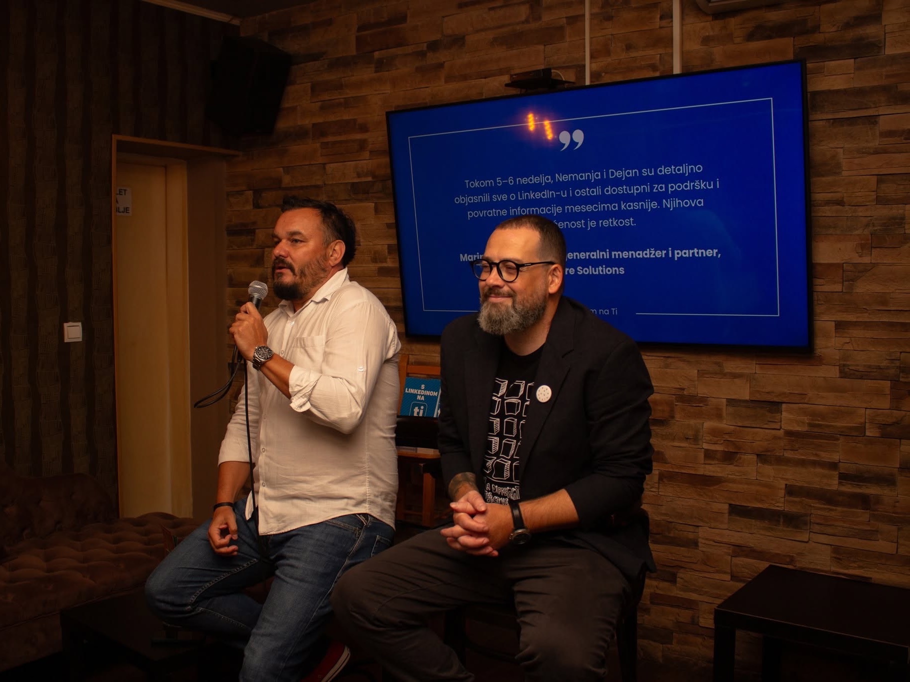 Nemanja Živković and Dejan Pataki hosting a talk